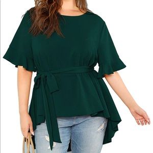 Belted Flare Peplum Blouse